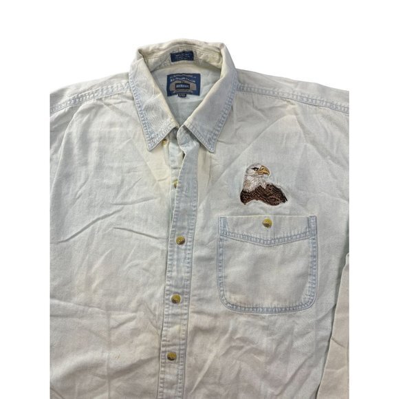 VINTAGE 90'S DENIM BUTTON UP SHIRT WITH EAGLE SIZE 2XL | E1 - Picture 3 of 9